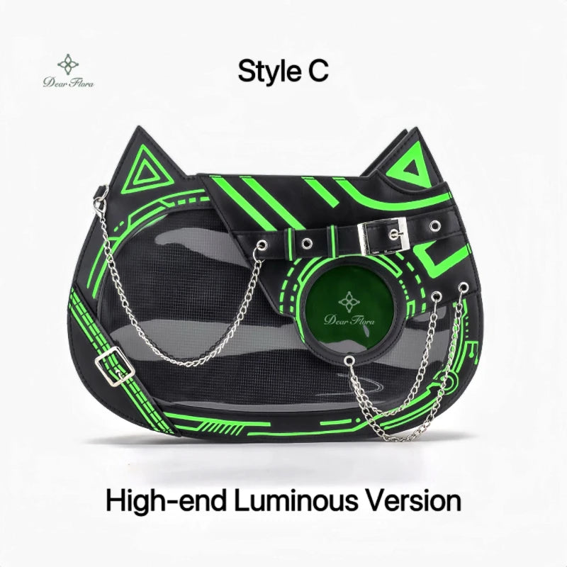 Y2K Kawaii Cat Ita Bag Cute PU Backpack Girls Transparent Pocket Harajuku Crossbody Bag Women's Fashion DIY Display Shoulder Bag