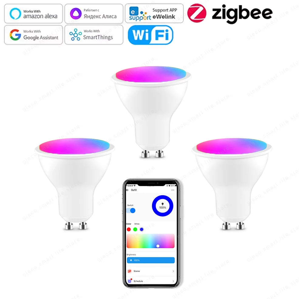 Zigbee Gu10 Wifi Smart Led light Bulb RGBCW Dimmable Led Lamp 220V 110V Smart Bulbs  For Ewelink APP Alexa Google Home Yandex