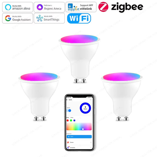Zigbee Gu10 Wifi Smart Led light Bulb RGBCW Dimmable Led Lamp 220V 110V Smart Bulbs  For Ewelink APP Alexa Google Home Yandex
