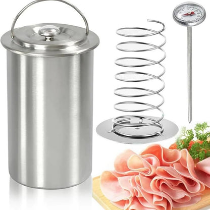 Stainless Steel Steamed Meat Pot Meat Press Cooker Ham Press with Thermometer Steamed Meat Bucket Home Kitchen Cooking Bake Tool