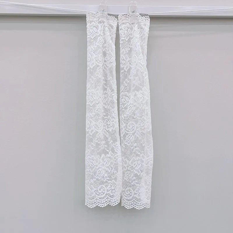 1 Pair Cycling Sun Protection Sleeves Lace Flower Embroidery Solid Color Thin Breathable Mesh Outdoor Driving Ani-UV Arm Covers