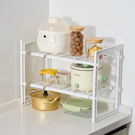 Stainless steel storage organizer shelf, kitchen double-layer storage shelf, retractable storage shelf, cabinet storage organize