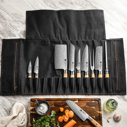 XINZUO Thickened Canvas Foldable Chef Roll Bag Kitchen Knife Bags Cooking Portable Durable Knife Storage Pockets Carry Case