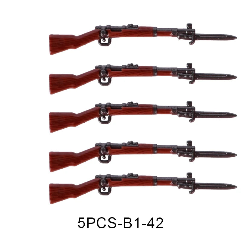WW2 Military Accessories Wood Grain Guns Building Blocks Germany Soviet British Soldier Weapon Parts Rifle 98k Mini Bricks Toys