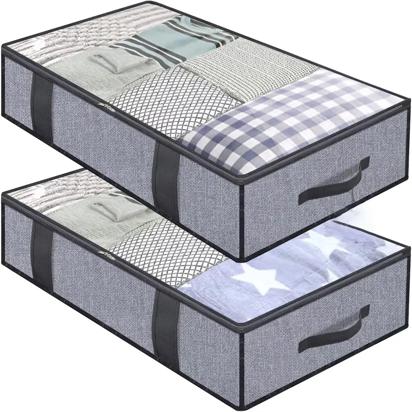 2pcs under the bed quilt storage bag with cover can be folded, can be used for bedding clothes toys，Clothing organizer