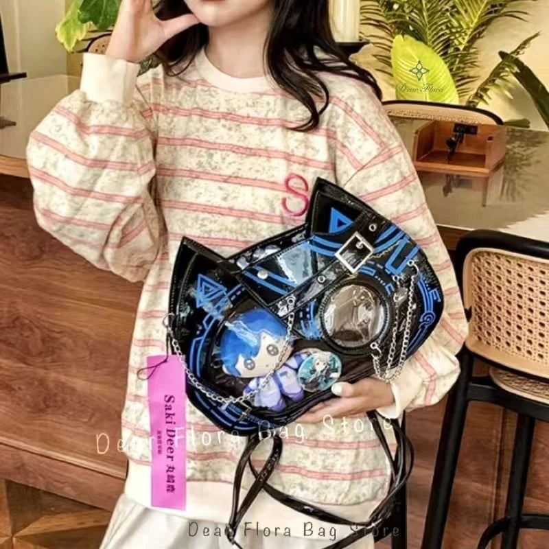 Y2K Kawaii Cat Ita Bag Cute PU Backpack Girls Transparent Pocket Harajuku Crossbody Bag Women's Fashion DIY Display Shoulder Bag