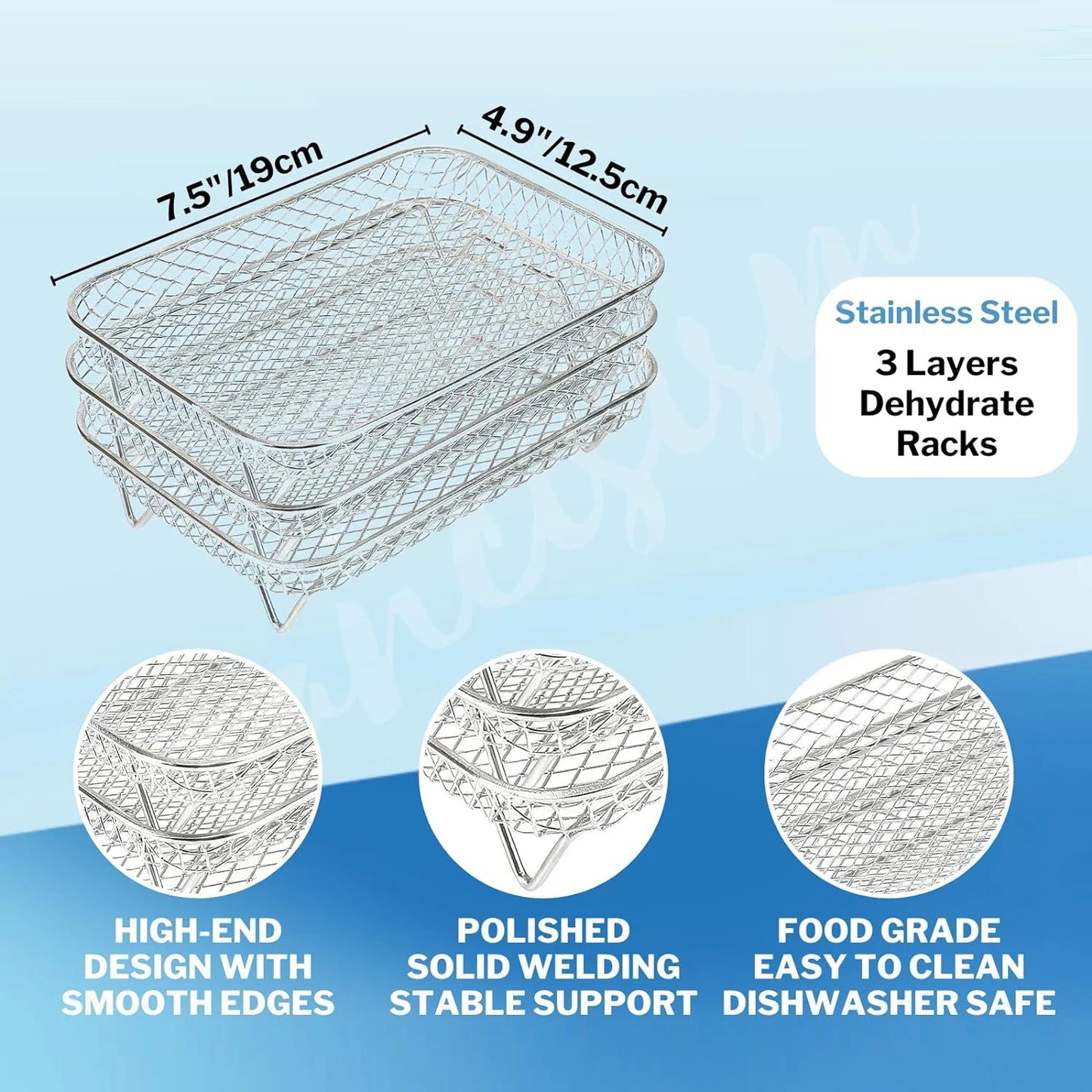 Three Stackable Air Fryer Rack Ovens Racks Stainless Steel Basket Tray Air Fryer Accessories Kitchen Gadgets Baking Tools