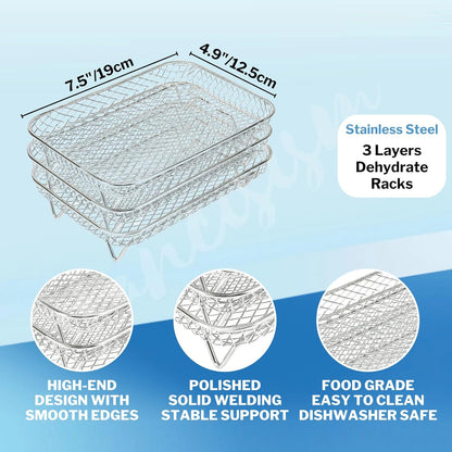 Three Stackable Air Fryer Rack Ovens Racks Stainless Steel Basket Tray Air Fryer Accessories Kitchen Gadgets Baking Tools