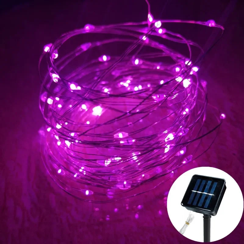 1 Pack Copper Wire Outdoor Solar Light String 8 Modes for Wedding Party Home Garden Summer Decoration LED Solar Garland Lamp