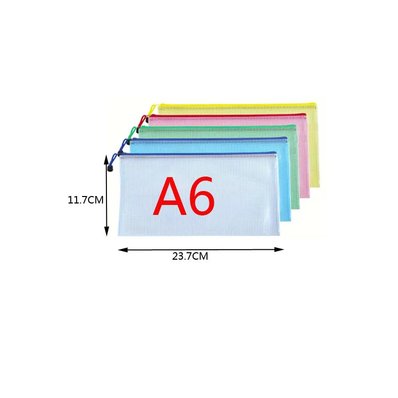 5pcs Transparent Zipper Storage Bag A3 A4 5 Plastic Mesh Waterproof Storage for Files Toys Stationery for Office Home Travel Use
