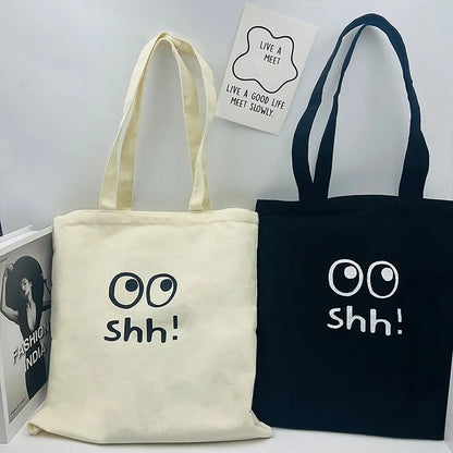 Simple Letter Printed Canvas Handbag Canvas Large Capacity Underarm Bag Shopping Bag Women Girls