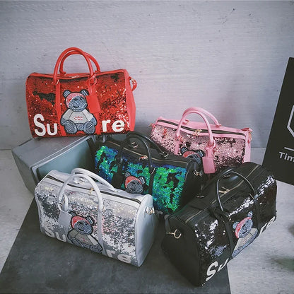 Women Travel Bag Large Capacity Shoulder Crossbody Bag Fashion Sequins Luggage Pack High Quality Handbag Luxury Lady Weekend Bag