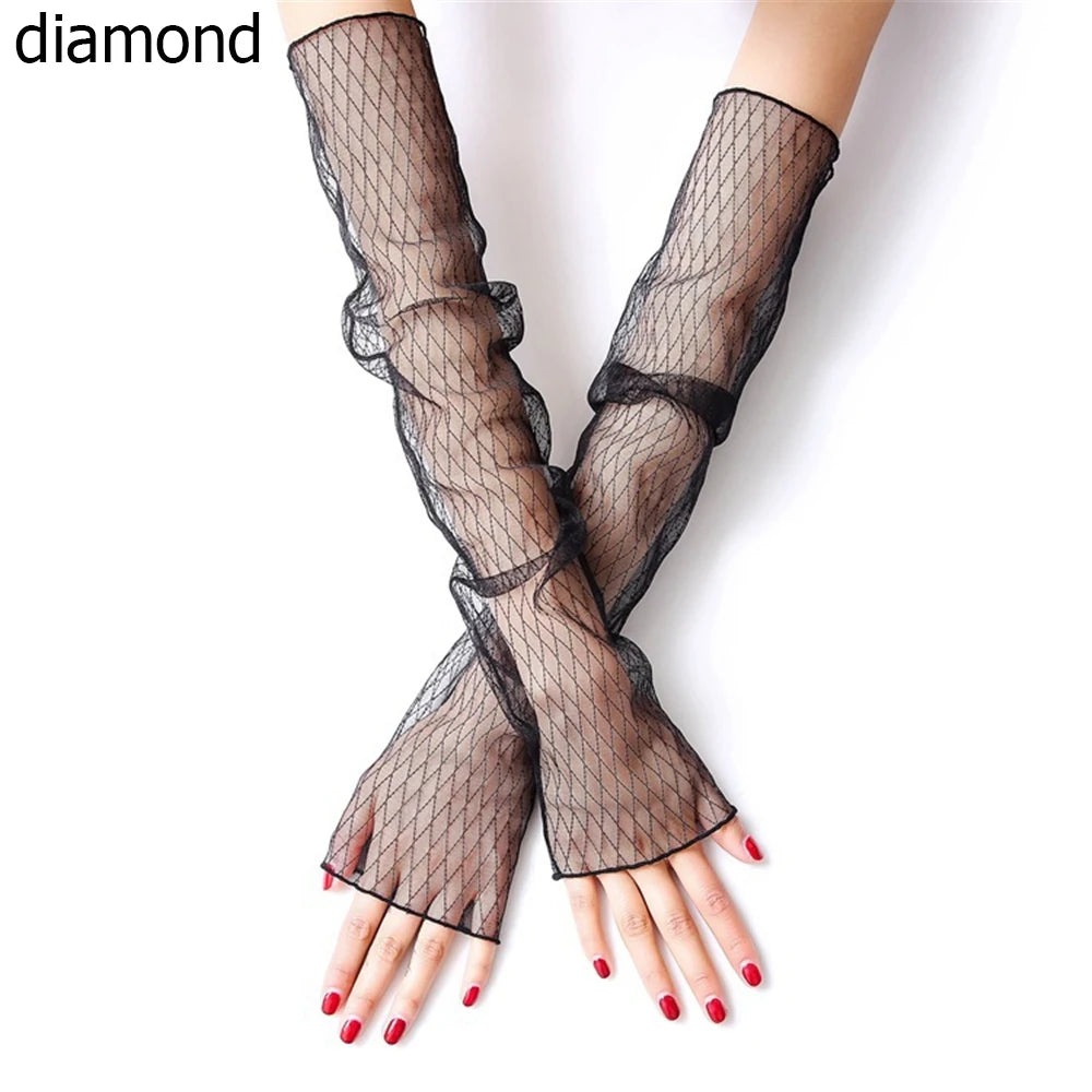Summer Fashion Lady Gauze Sun Protection Sleeves Gloves Women Thin Long Fingerless Arm Warmers Sunscreen UV Breathable Mittens