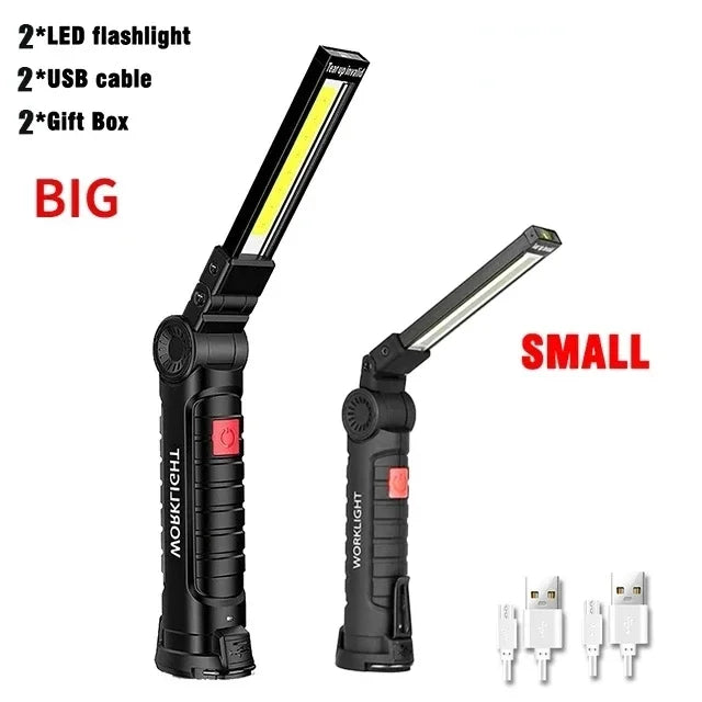 USB Rechargeable Portable COB LED Flashlight Work Light Magnetic Lanterna Hanging Lamp with Built-in Battery Camping Torch
