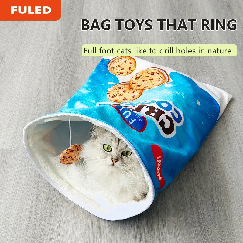 Pet Cat Play Tunnel Toys, Collapsible Interactive Cat Drill Bag, Indoor Cat Interactive Toys with Crumpled Paper Cat Tunnel Bag