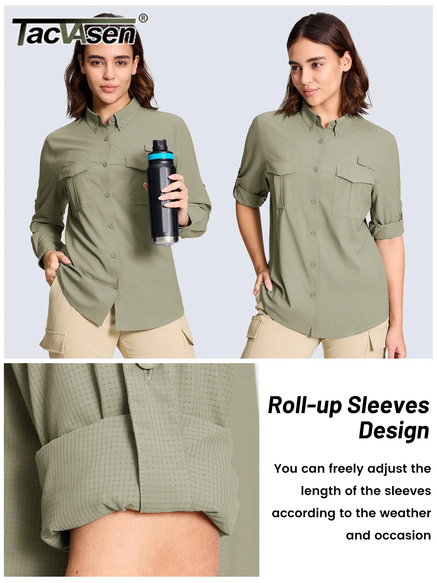 TACVASEN Quick Dry Hiking Fishing Blouse Womens Long Sleeve Button Down Outdoor Camping Shirts Breathable Sun Protection Tops