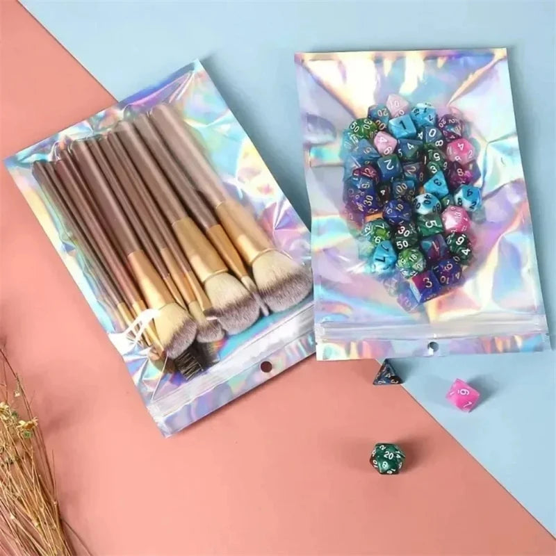 100/10PCS Laser Sealing Bags Plastic Holographic Candy Food Pouch Resealable Necklace Jewelry Gift Packaging Kitchen Storage Bag