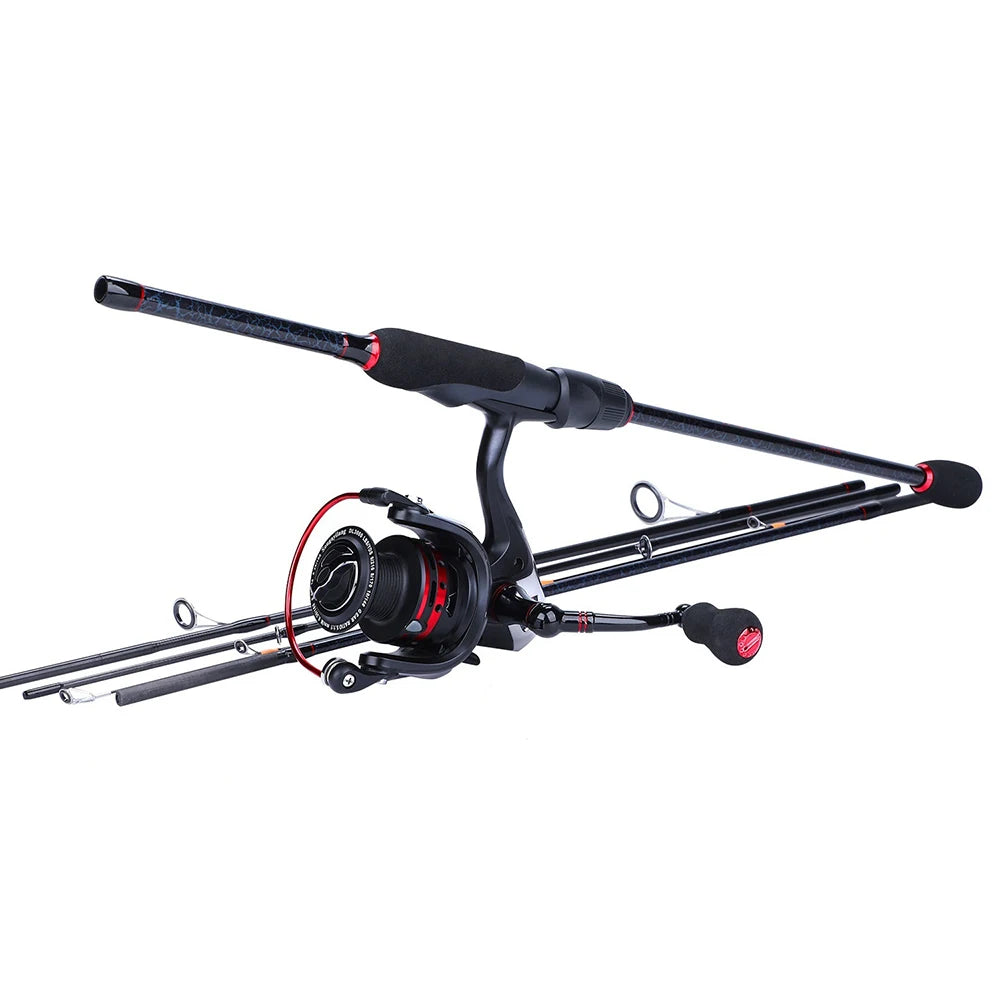 Sougayilang 1.8-2.4m Portable CarbonFishing Rod  and 13+1BB Spinning Fishing Reel and Line Bag Fishing Accessories Set