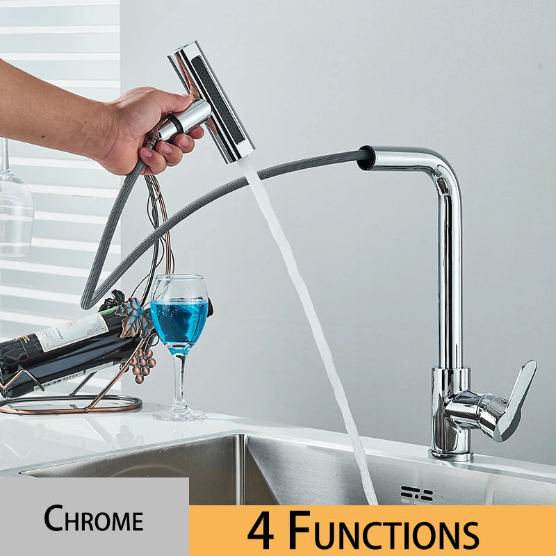 Wanmivezlo Kitchen Faucet Big Waterfall Spout Pull Out Sprinkler Single Handle Deck Mount Cold Hot Faucet