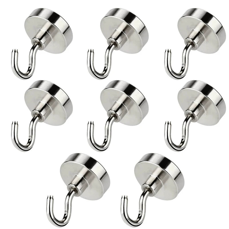 1-8 PCS Strong Neodymium Magnetic Hook Hold Up To 12kg 5Pounds Diameter 20mm  Magnets Quick Hook For Home Kitchen Workplace etc