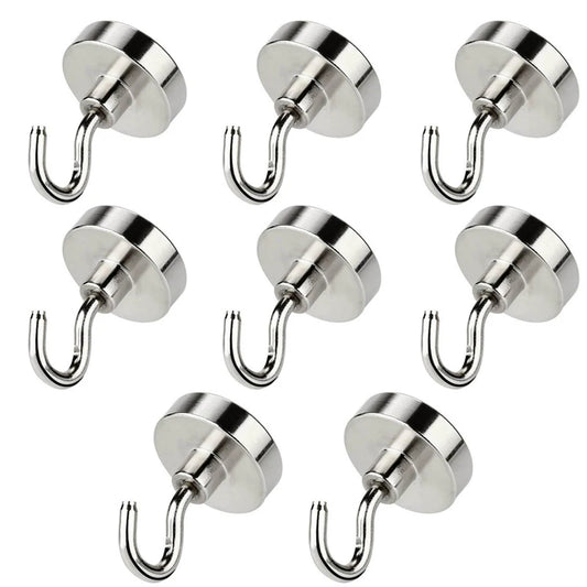1-8 PCS Strong Neodymium Magnetic Hook Hold Up To 12kg 5Pounds Diameter 20mm  Magnets Quick Hook For Home Kitchen Workplace etc