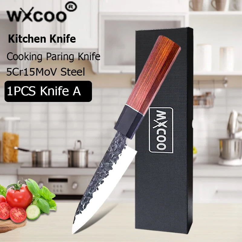 1-5pcs Japanese Chef Knife Hand-forged Kitchen Knife Sharpening Rod High Carbon Steel Boning Knife Santoku Knife and Accessories