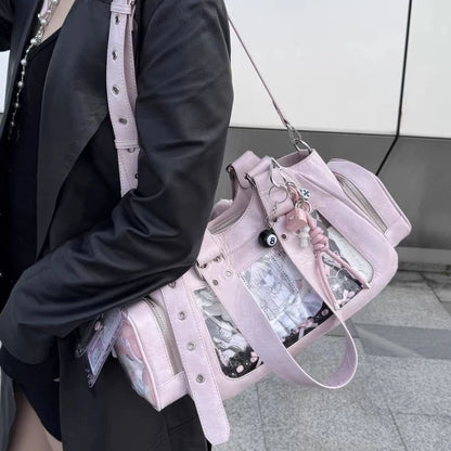 Y2k Black Ita Bag Girl Transparent Messenger Bags Women's Fashion Shoulder Bag Ladys Diy Display Tote Handbag Lolita Handbags