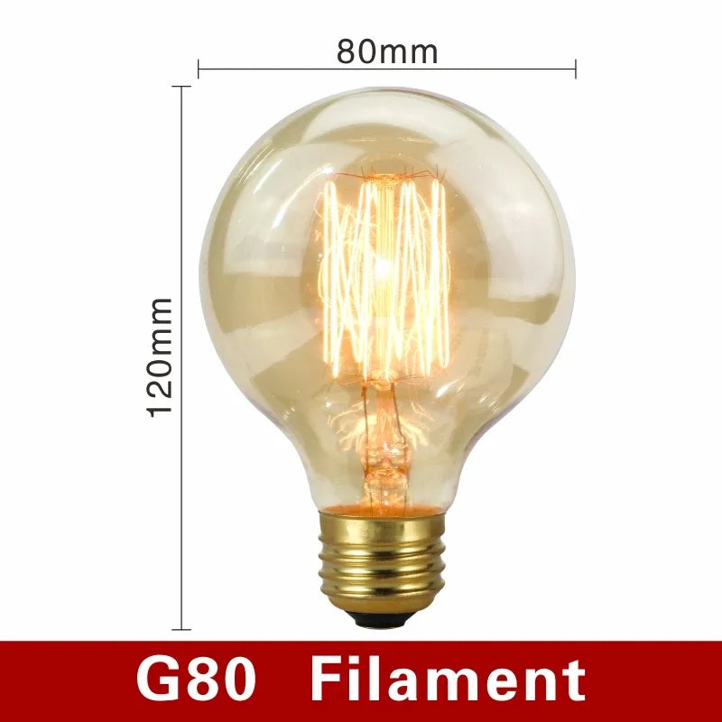 40W Retro Edison Bulb E27 220V Light Bulb A60 ST58 ST64 T10 T45 T185 G80 G95 Filament Vintage Ampoule Incandescent Spiral Lamp
