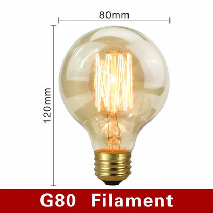 40W Retro Edison Bulb E27 220V Light Bulb A60 ST58 ST64 T10 T45 T185 G80 G95 Filament Vintage Ampoule Incandescent Spiral Lamp
