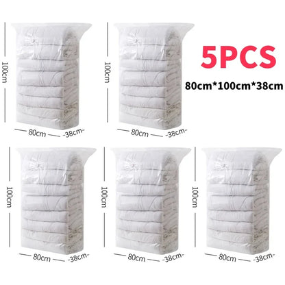 1-5pcs Thick Vacuum Compression Bag No Need Pump Cubic Large Plastic Vacuum Bags Quilt Clothes Storage Bags Travel Packing Bag
