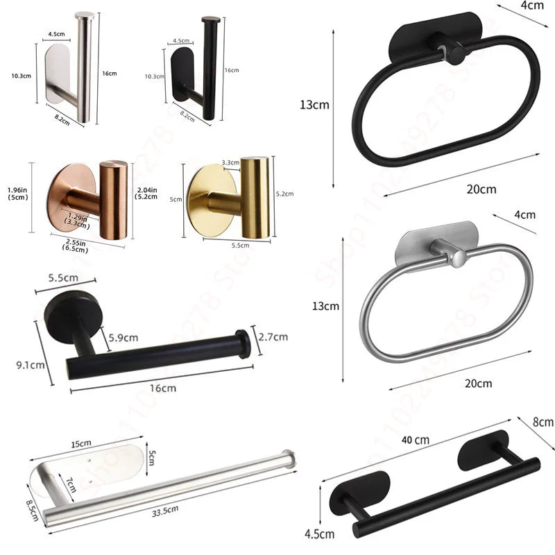 Self adhesive toilet roll paper holder No Drill Towel Rack Stainless Steel wall Mount stand organizer Kitchen Bath Accessories