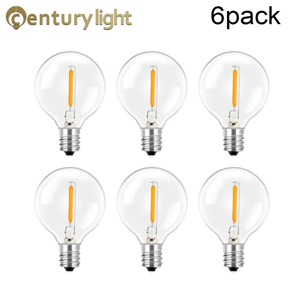 Vintage G40 Led String Light Replacement Bulb 1W Plastic Shatterproof Globe Mini Ball Lamp E12 Base 2200K PET Edison Light Bulbs