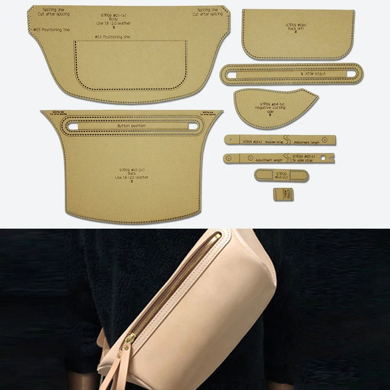 YOMDID 9PCS Handmade Leather Chest Bag Crossbody Backpack Making Sewing Pattern Kraft Template DIY Purse Making Kraft Stencil