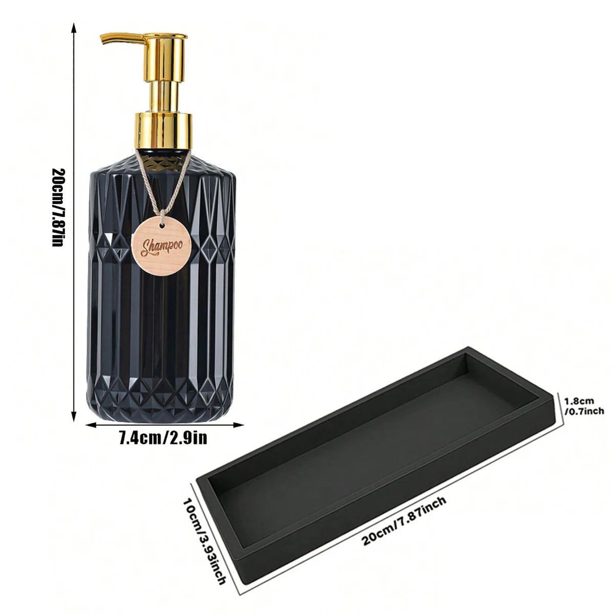 Soap Dispenser Rhombus Lotion Bottle Bathroom and Kitchen Sink Dish Soap Hands Soap Shampoo Container with Silicone Tray Tags