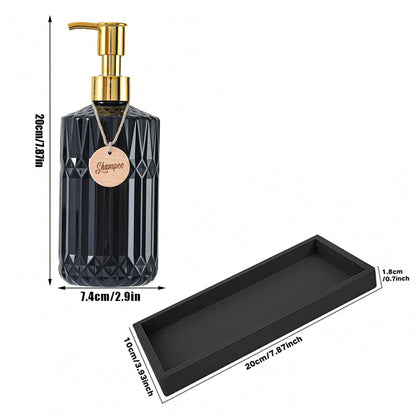 Soap Dispenser Rhombus Lotion Bottle Bathroom and Kitchen Sink Dish Soap Hands Soap Shampoo Container with Silicone Tray Tags