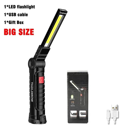 USB Rechargeable Portable COB LED Flashlight Work Light Magnetic Lanterna Hanging Lamp with Built-in Battery Camping Torch