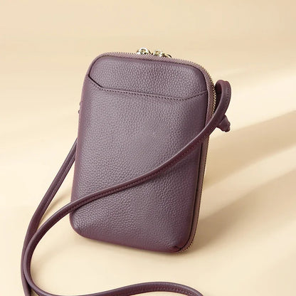 Brand Mini Shoulder Bags for Women's Genuine Leather Zipper Crossbody Handbag Fashion Phone Purse Ladies Small Bag with Keyring