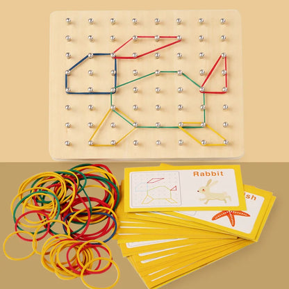 Wooden Puzzle Toys Geometric Shape Rubber Band Nailboard Game Kids Montessori Educational Creative Toy Fine Motor Training