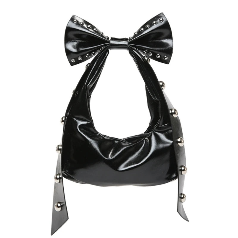 Trendy Handbag for Women with Unique Bows and Rivet Embellishments Stylish PU Leather Women's Shoulder Bag