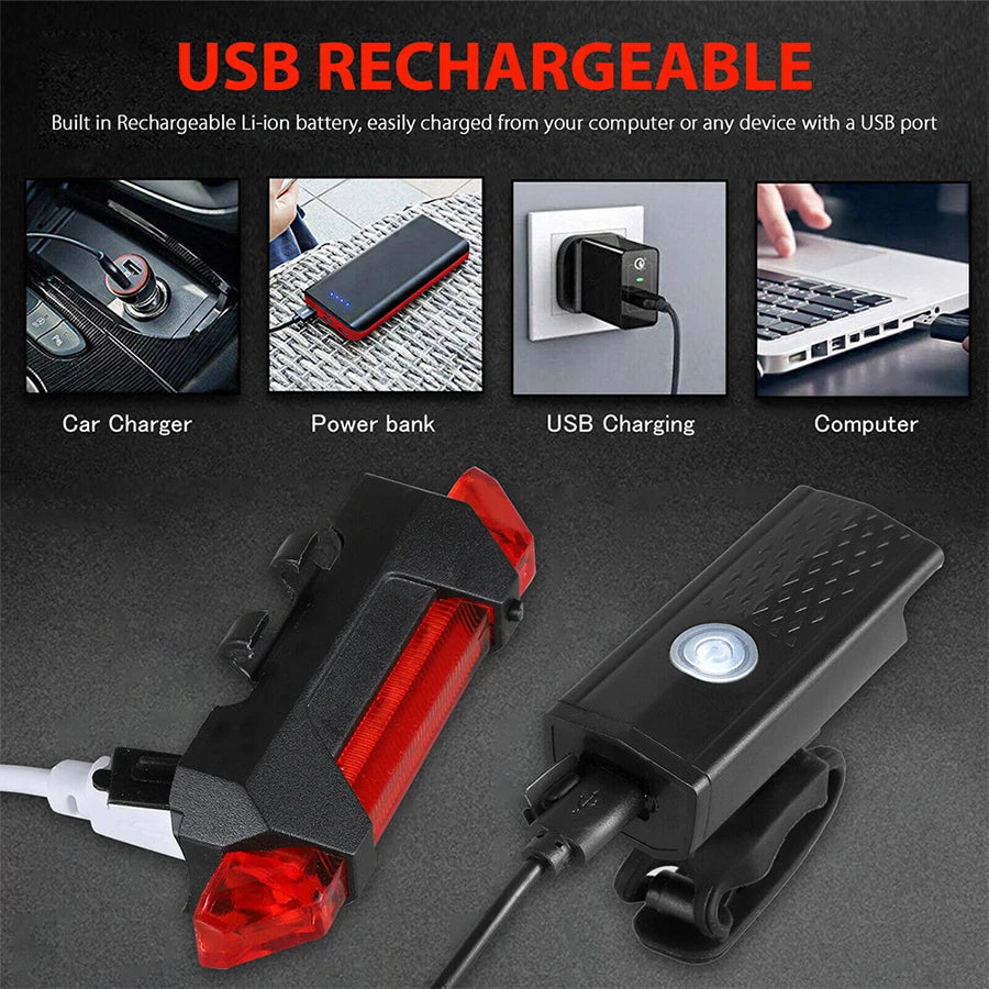 USB LED Rechargeable Bike Bicycle Light Set MTB Road Bike Front Back Headlight Lamp Flashlight Cycling Light Cycling Accessories