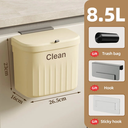 8.5/12L Hanging Trash Can For Kitchen Cabinet Door Wall Mounted Bathroom Wastebasket Toilet Trash Bin with Lid Garbage bag
