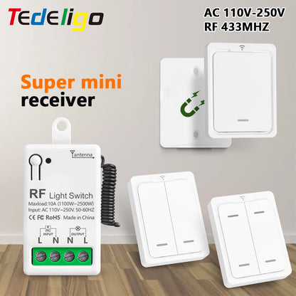 RF 433Mhz Wireless Light Switch 10A Mini Relay Receiver 1/2/4 Gang wall Panel Remote Control Interruptor For LED Lamp 110V 220V