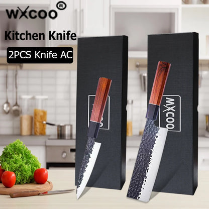 1-5pcs Japanese Chef Knife Hand-forged Kitchen Knife Sharpening Rod High Carbon Steel Boning Knife Santoku Knife and Accessories