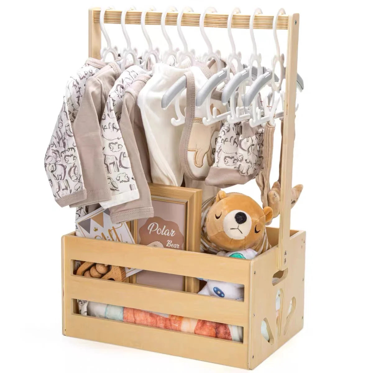 Wood Storage Crate Baby Toys Clothing Organizer Box Children Portable Basket Long Handle Sturdy