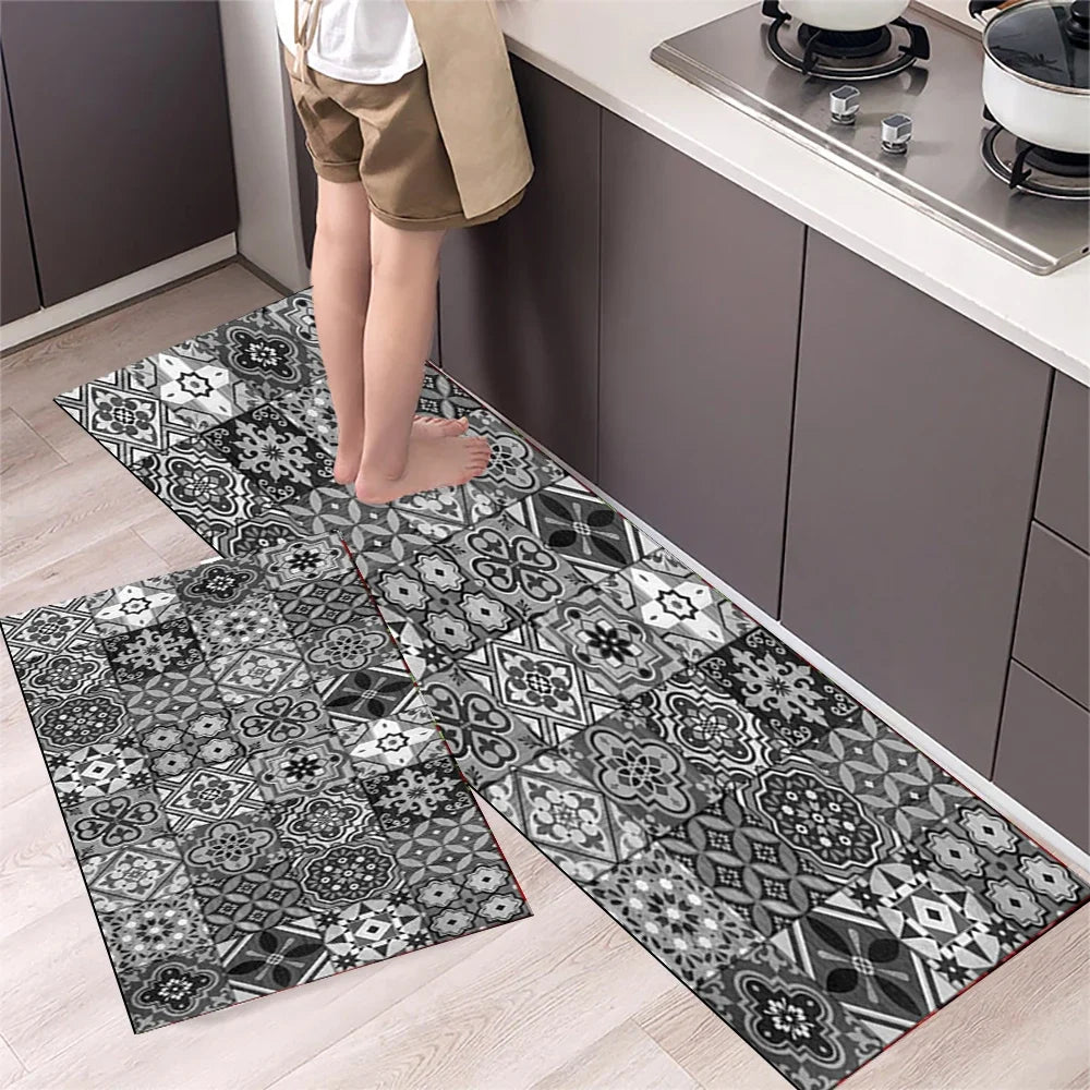 VIKAMA Modern Retro Light Luxury Premium Feeling Floor Mats Non-slip Durable Living Room Kitchen Bathroom Home Decoration