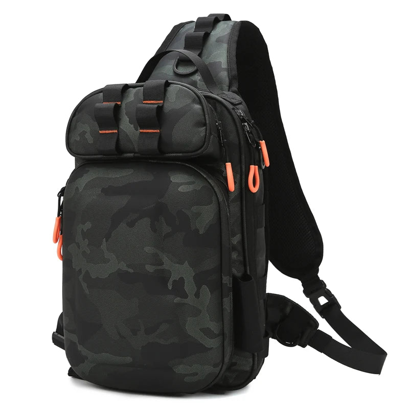 Tactical Fishing Sling Shoulder Bag with Rod Holder Large Storage Outdoor Hiking Climbing Camping Rucksack Chest Fanny Pack