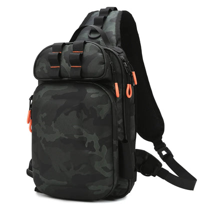Tactical Fishing Sling Shoulder Bag with Rod Holder Large Storage Outdoor Hiking Climbing Camping Rucksack Chest Fanny Pack