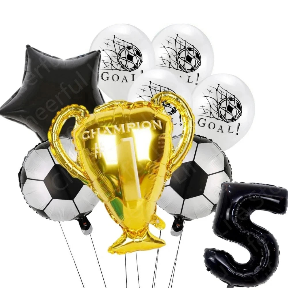 White Football Birthday Party Decorations Soccer Disposable supplies Tablecloth bag balloons children favors Kids Boys Baby game