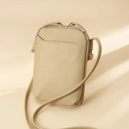Brand Mini Shoulder Bags for Women's Genuine Leather Zipper Crossbody Handbag Fashion Phone Purse Ladies Small Bag with Keyring