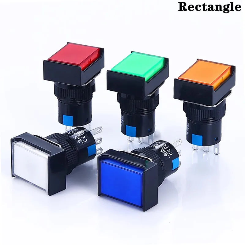 1NO1NC/2NO2NC 6.3V 12V 24V 220V Momentary Illuminuted Maintain Push Button Switches 16MM Latching Push Button Lamp LED
